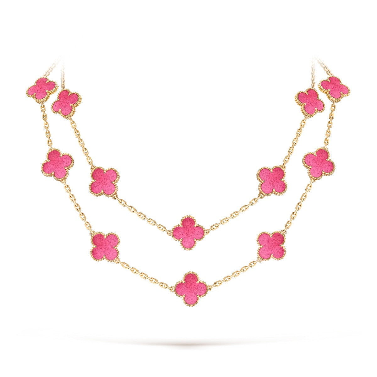 [AuraEcho] NEW CLOVER 20 MOTIFS PINK ENAMEL NECKLACE