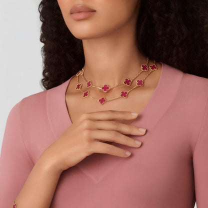 [AuraEcho] NEW CLOVER 20 MOTIFS PINK ENAMEL NECKLACE