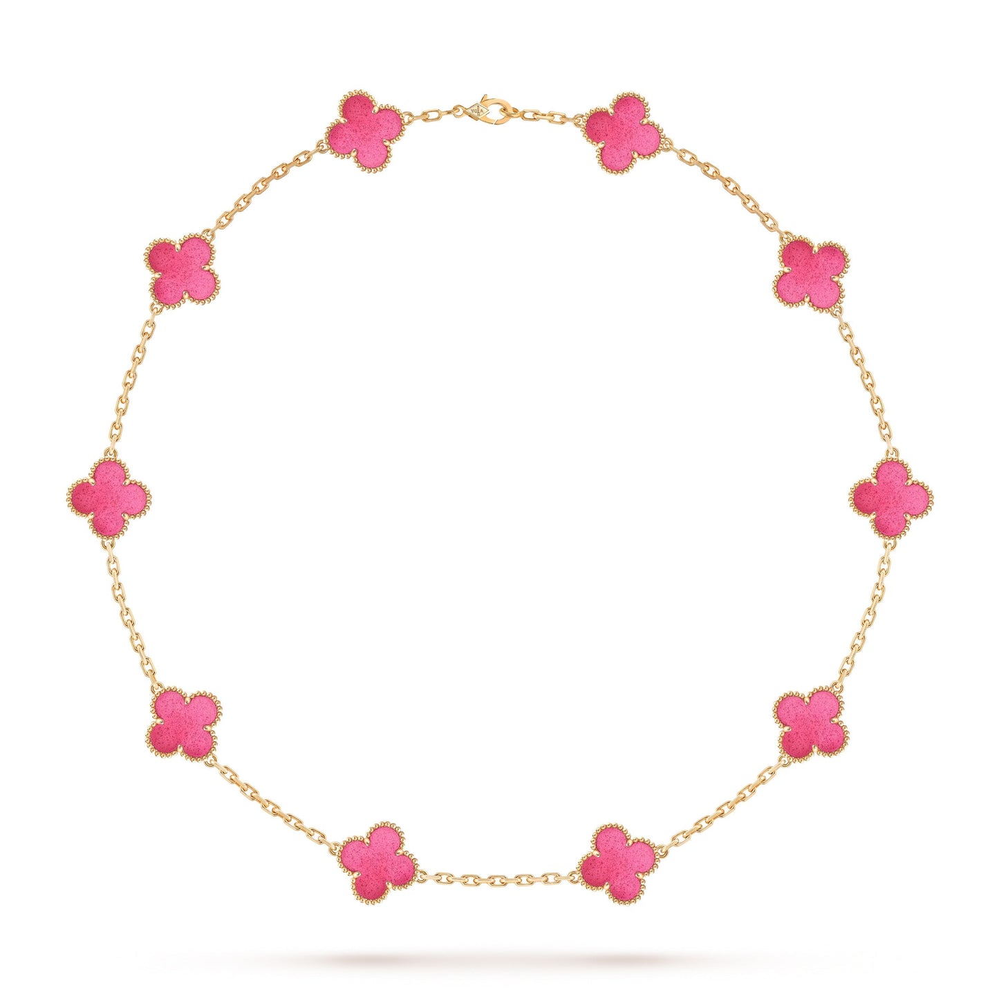 [AuraEcho]NEW CLOVER 10 MOTIFS PINK ENAMEL NECKLACE