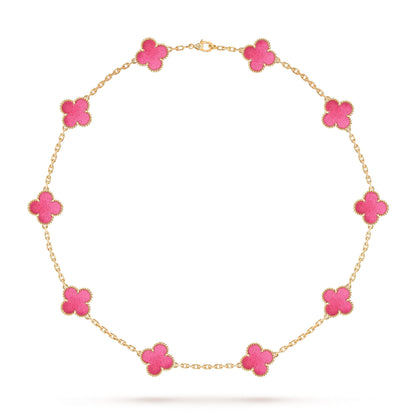 [AuraEcho]NEW CLOVER 10 MOTIFS PINK ENAMEL NECKLACE
