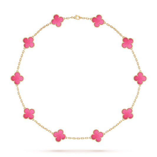 [AuraEcho]NEW CLOVER 10 MOTIFS PINK ENAMEL NECKLACE