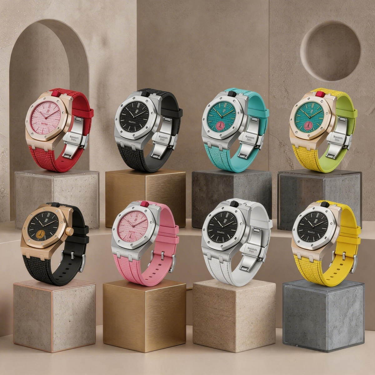 [AuraEcho]Steel Case & Fluoroelastomer Strap Full‑wrap Embedded Watch Band(Only Strap)