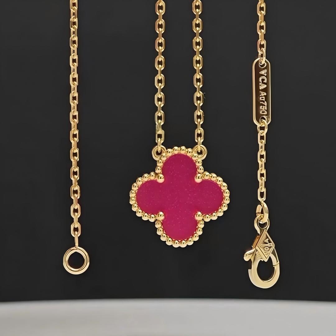 [AuraEcho] NEW CLOVER 15MM PINK ENAMEL NECKLACE