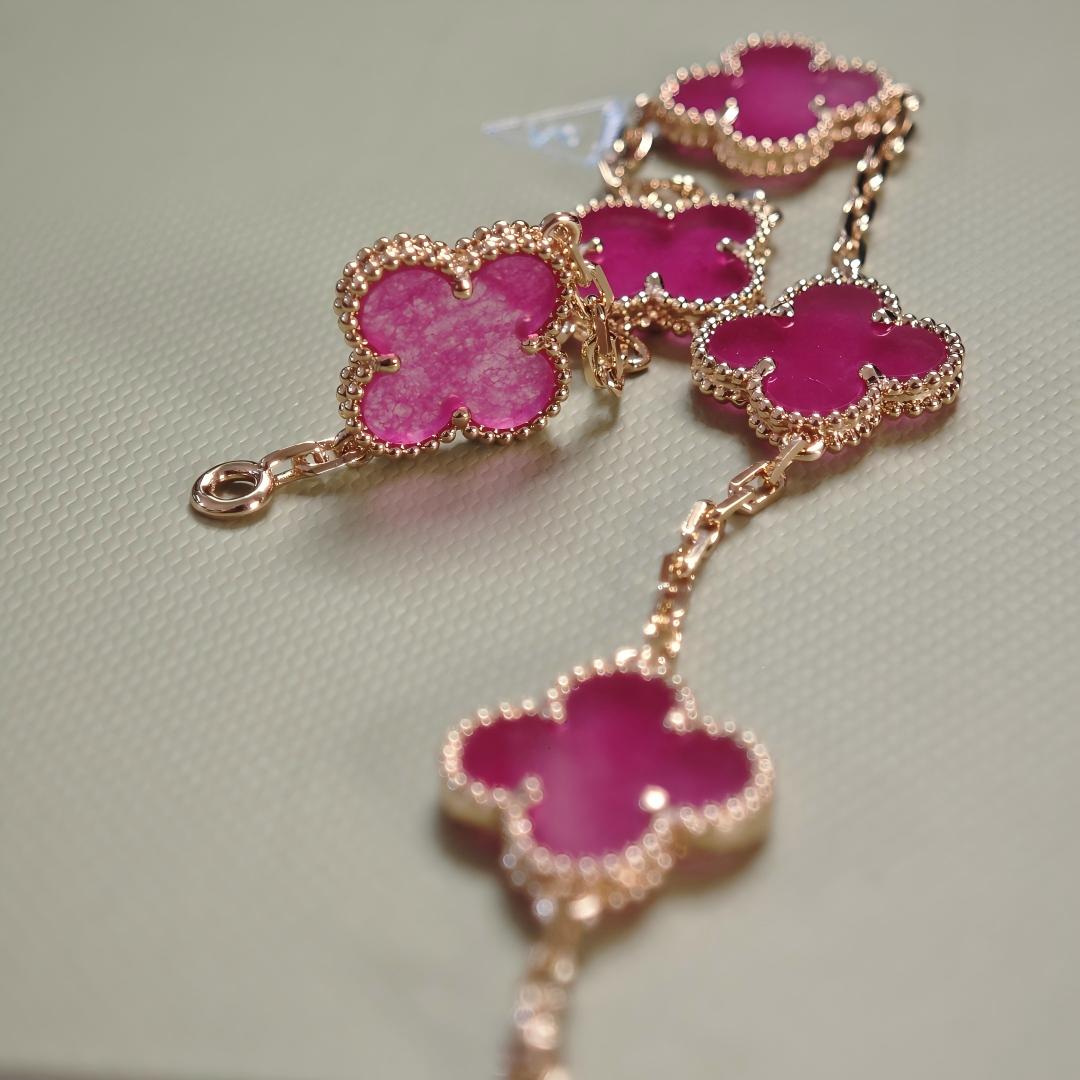 [AuraEcho]NEW CLOVER 5 MOTIFS PINK ENAMEL BRACELET