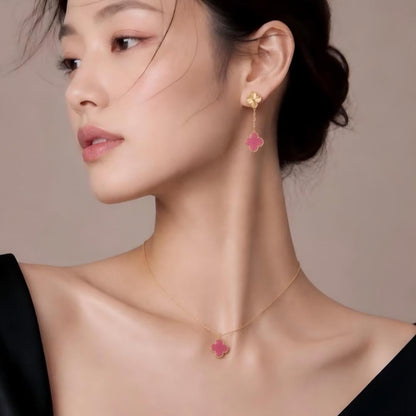 [AuraEcho] NEW CLOVER 15MM PINK ENAMEL NECKLACE