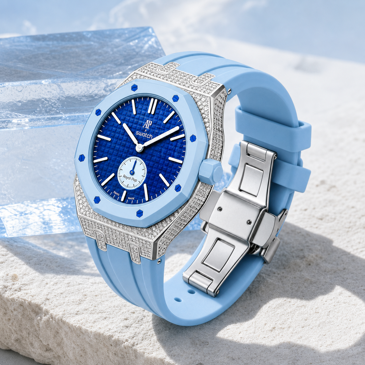 [AuraEcho] Royal Oak Pop Exclusive Steel Case With Diamond(Moissanite) & Silicone Strap