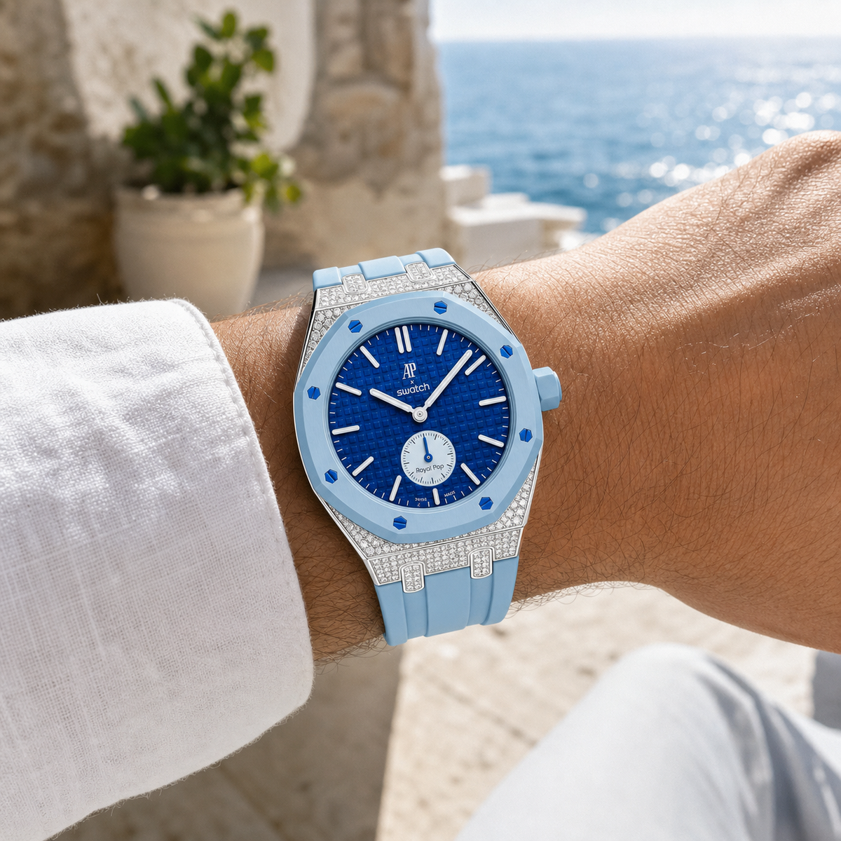 [AuraEcho] Royal Oak Pop Exclusive Steel Case With Diamond(Moissanite) & Silicone Strap