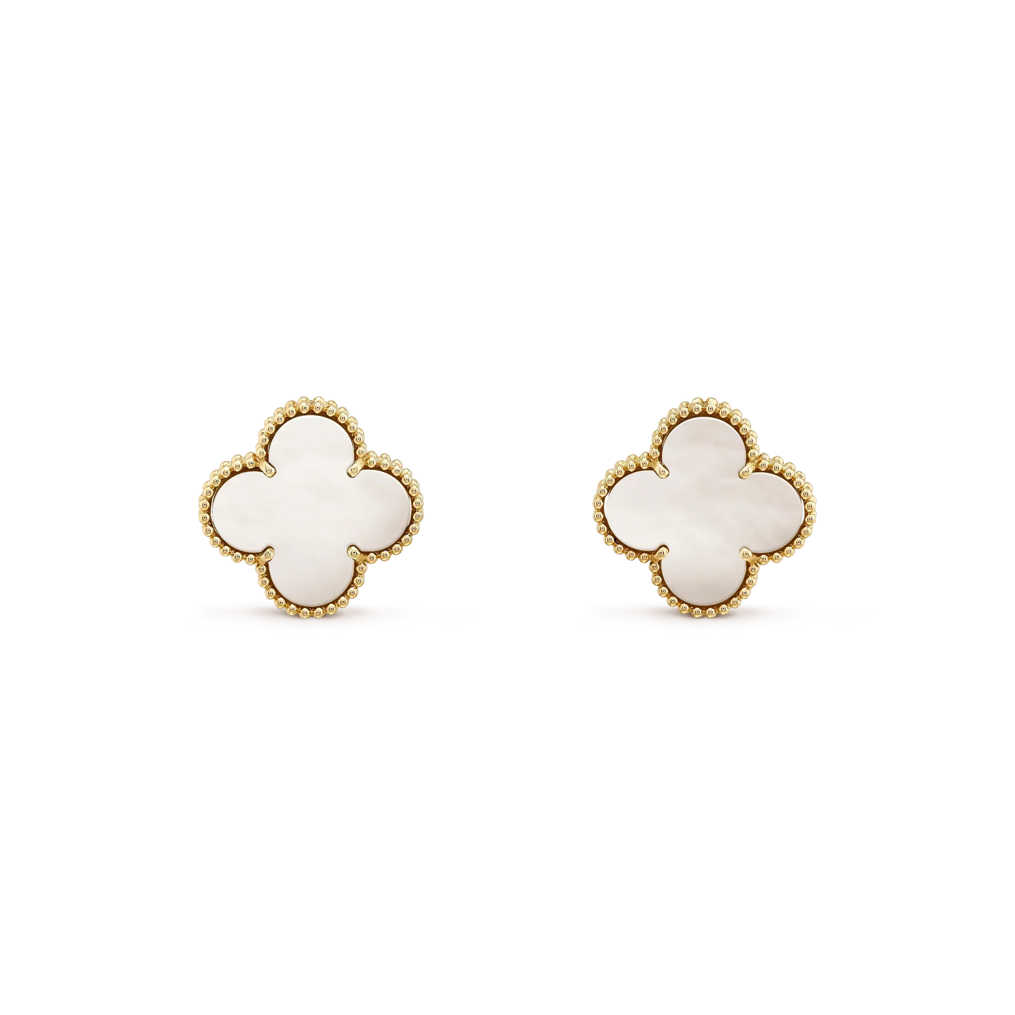 [AuraEcho]CLOVER MEDIUM 1 MOTIFS  WHITE MOP STUD EARRINGS